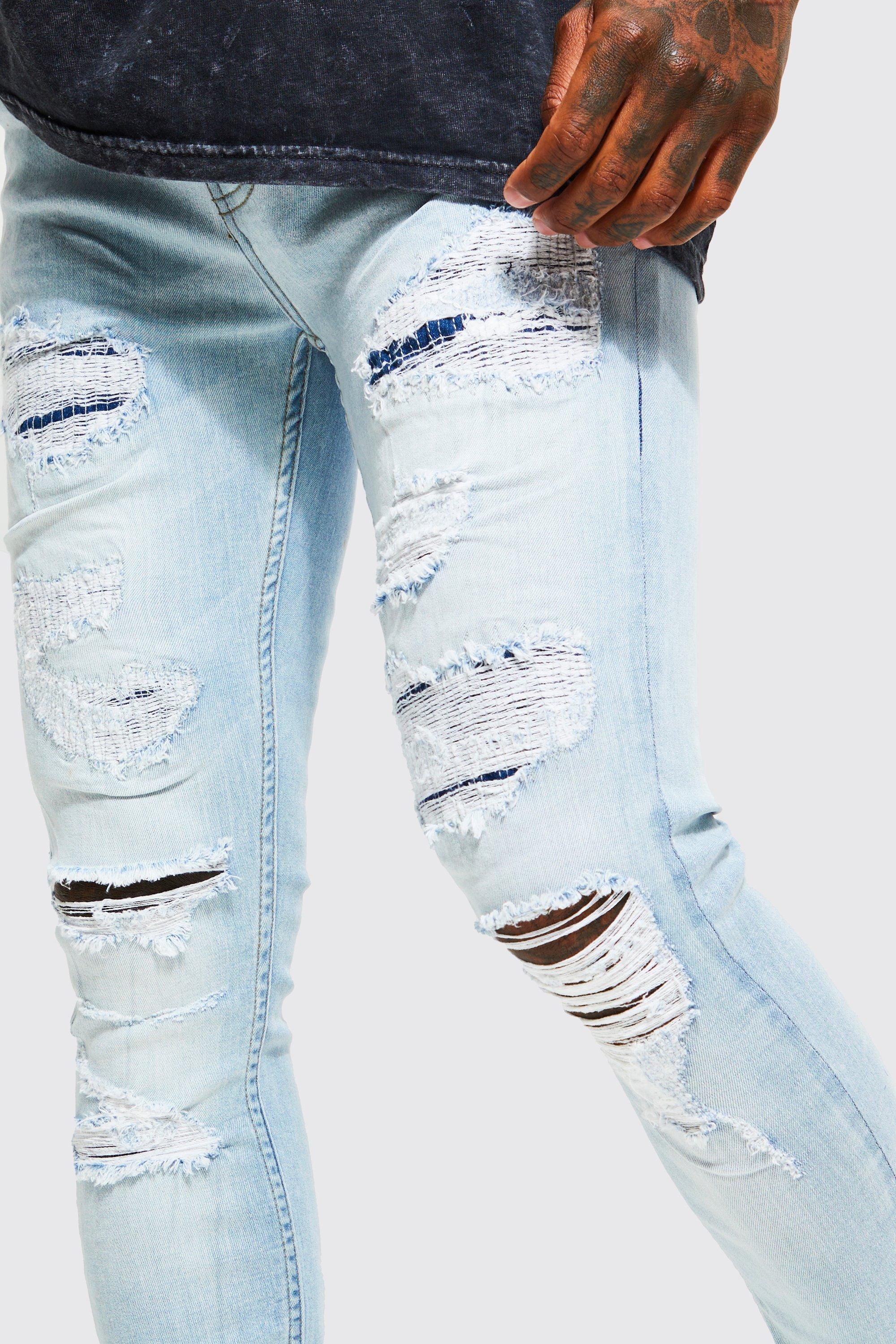 Mens stretch 2024 distressed jeans